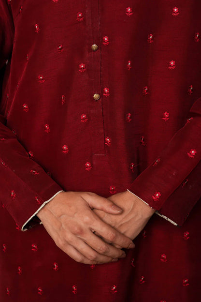 BrandsInn-3PC DHANAK EMBROIDERED SHIRT WITH COUTRAI WOOL PRINTED SHAWL AND DHANAK TROUSER-BI-4122