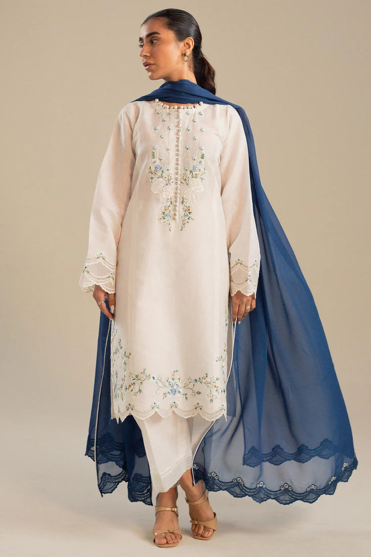 BrandsInn 3PC DHANAK EMBROIDERED SHIRT WITH BAMBER CHIFFON EMBROIDERED DUPATTA AND TROUSER-BI-4054