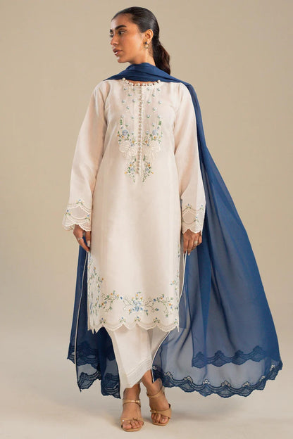 BrandsInn 3PC DHANAK EMBROIDERED SHIRT WITH BAMBER CHIFFON EMBROIDERED DUPATTA AND TROUSER-BI-4054