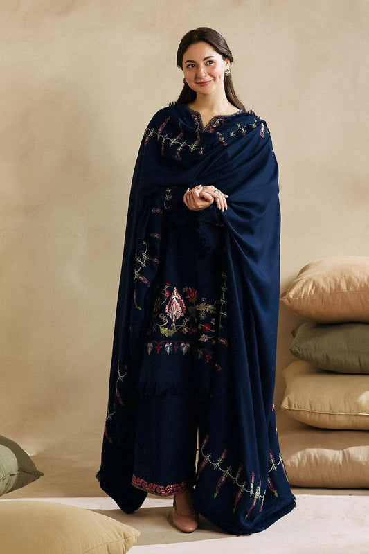 BrandsInn-3PC DHANAK EMBROIDERED SHIRT WITH DHANAK EMBROIDERED SHAWL AND EMB TROUSER-BI-4221
