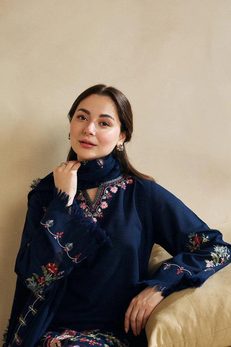 BrandsInn-3PC DHANAK EMBROIDERED SHIRT WITH DHANAK EMBROIDERED SHAWL AND EMB TROUSER-BI-4221