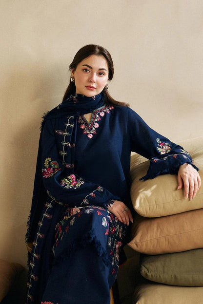 BrandsInn-3PC DHANAK EMBROIDERED SHIRT WITH DHANAK EMBROIDERED SHAWL AND EMB TROUSER-BI-4221
