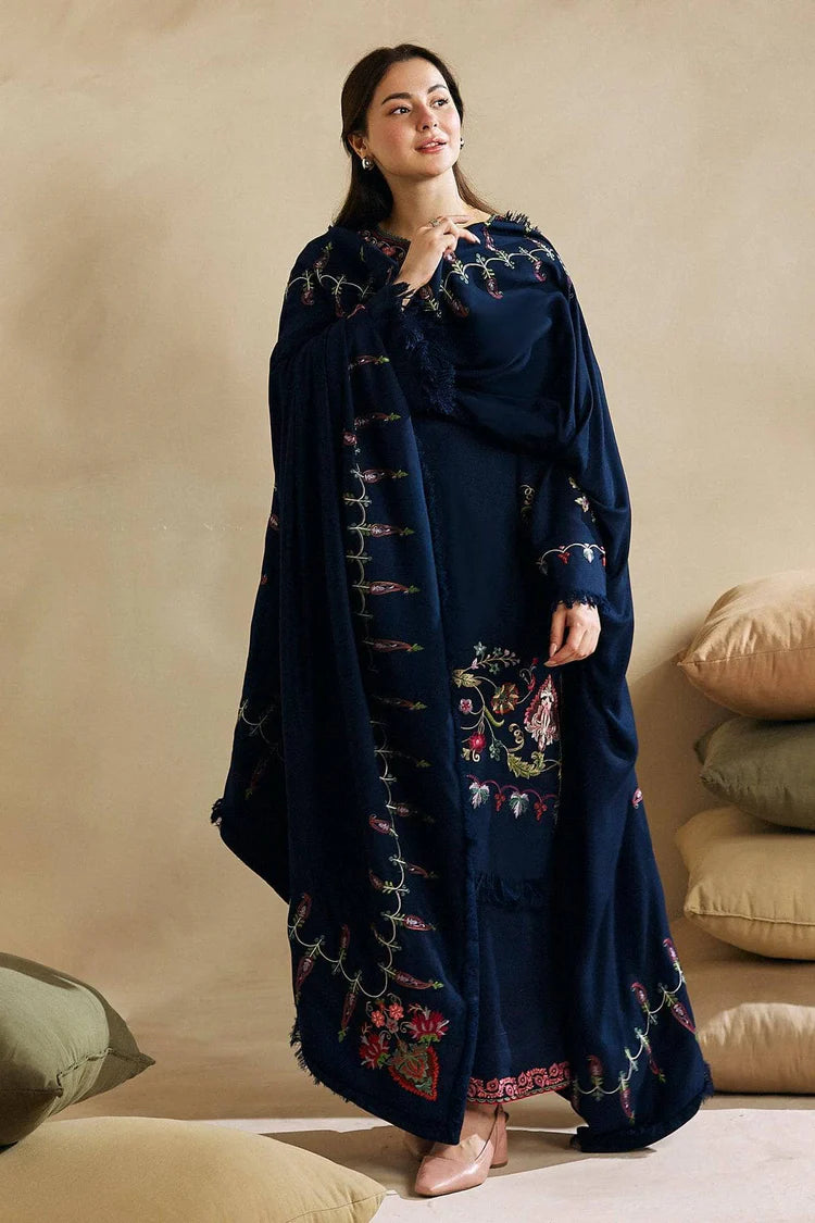 BrandsInn-3PC DHANAK EMBROIDERED SHIRT WITH DHANAK EMBROIDERED SHAWL AND EMB TROUSER-BI-4221