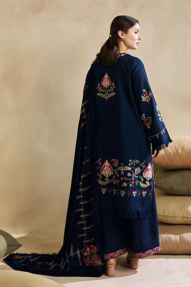 BrandsInn-3PC DHANAK EMBROIDERED SHIRT WITH DHANAK EMBROIDERED SHAWL AND EMB TROUSER-BI-4221