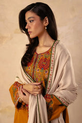 BrandsInn- 3PC DHANAK EMBROIDERED SHIRT WITH DHANAK EMBROIDERED SHAWL AND EMB TROUSER-BI-4044