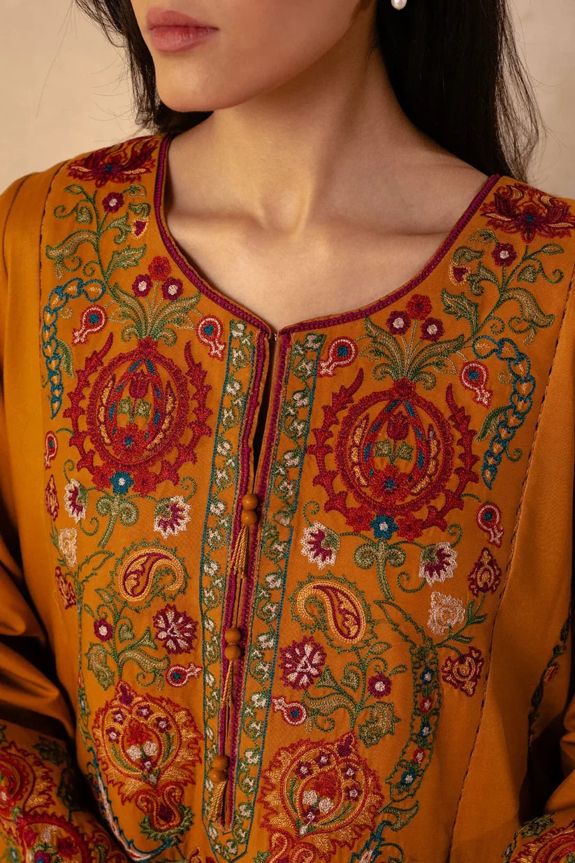 BrandsInn- 3PC DHANAK EMBROIDERED SHIRT WITH DHANAK EMBROIDERED SHAWL AND EMB TROUSER-BI-4044