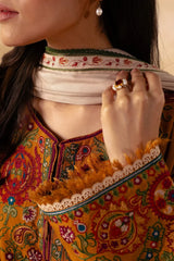 BrandsInn- 3PC DHANAK EMBROIDERED SHIRT WITH DHANAK EMBROIDERED SHAWL AND EMB TROUSER-BI-4044