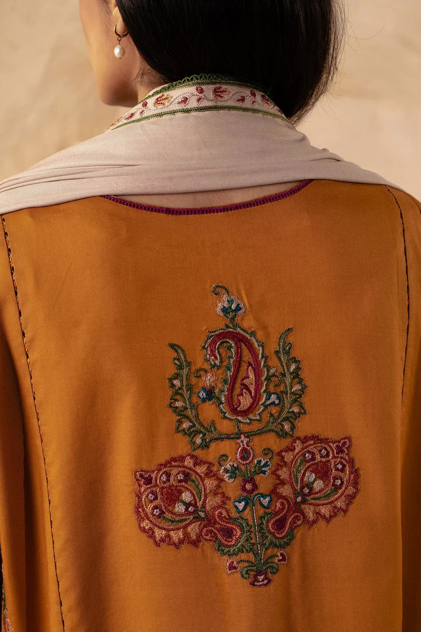 BrandsInn- 3PC DHANAK EMBROIDERED SHIRT WITH DHANAK EMBROIDERED SHAWL AND EMB TROUSER-BI-4044