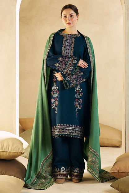 BrandsInn- 3PC DHANAK EMBROIDERED SHIRT DHANAK EMBROIDERED SHAWL AND TROUSER -BI-4059