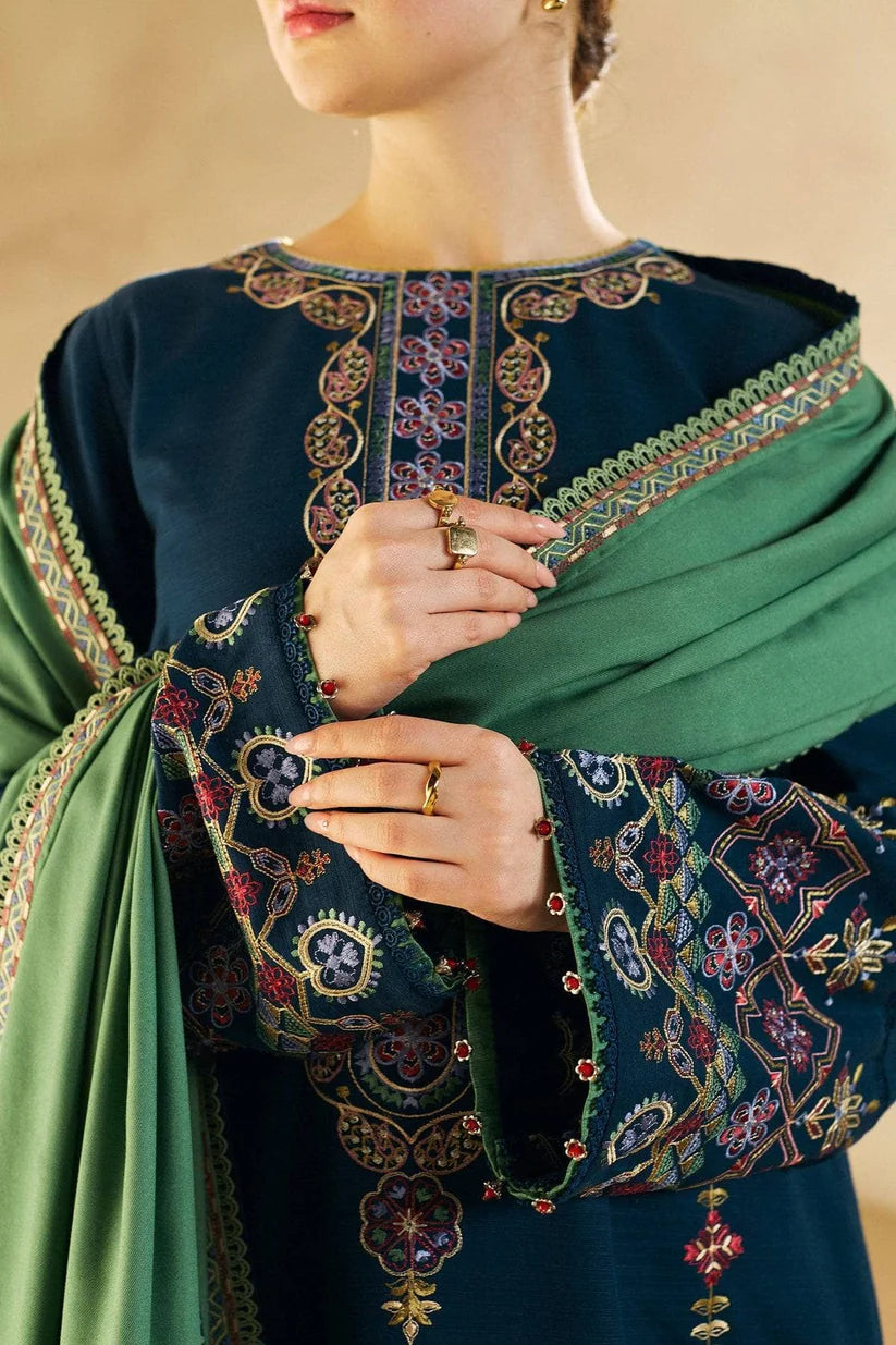 BrandsInn- 3PC DHANAK EMBROIDERED SHIRT DHANAK EMBROIDERED SHAWL AND TROUSER -BI-4059