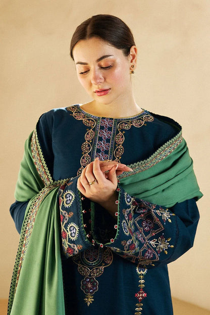 BrandsInn- 3PC DHANAK EMBROIDERED SHIRT DHANAK EMBROIDERED SHAWL AND TROUSER -BI-4059