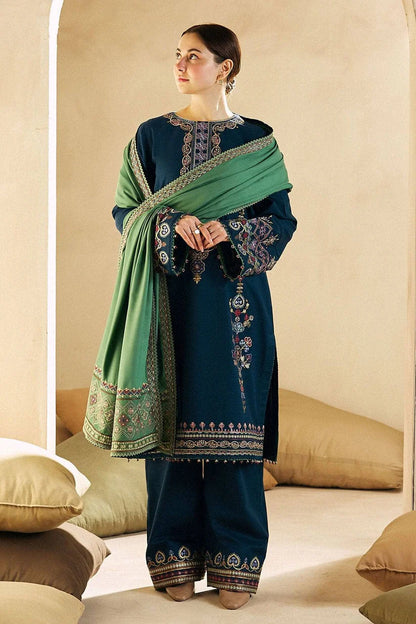 BrandsInn- 3PC DHANAK EMBROIDERED SHIRT DHANAK EMBROIDERED SHAWL AND TROUSER -BI-4059