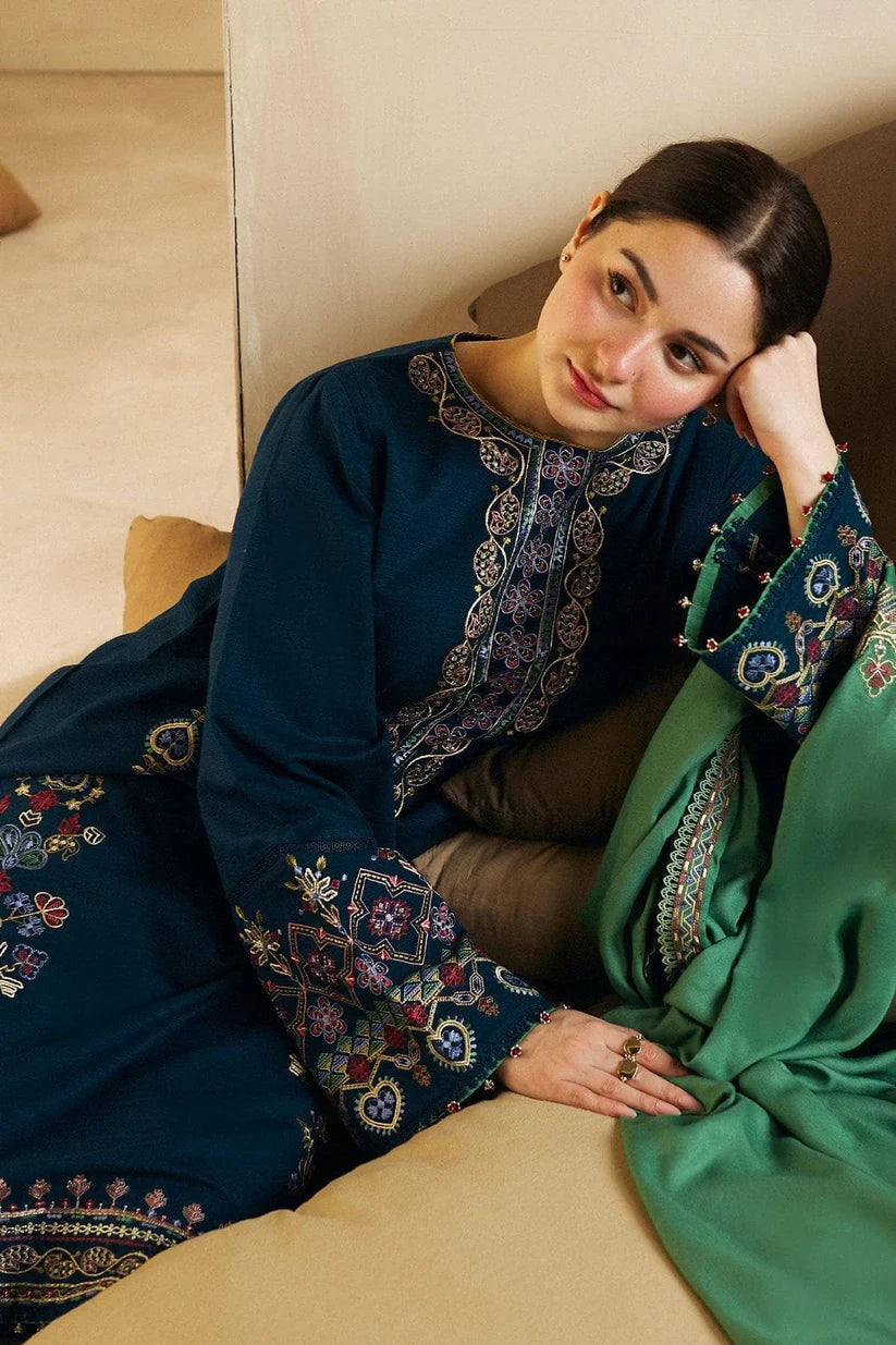 BrandsInn- 3PC DHANAK EMBROIDERED SHIRT DHANAK EMBROIDERED SHAWL AND TROUSER -BI-4059