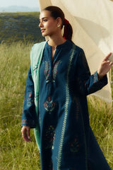 BrandsInn- 3PC KHADDAR EMBROIDERED SHIRT WITH COURTAI WOOL PRINT SHAWL AND TROUSER-BI-4063
