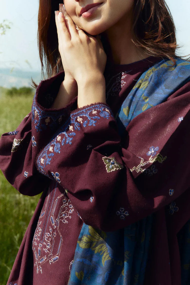 BrandsInn-3PC DHANAK EMBROIDERED SHIRT WITH COURTRAI WOOL PRINTED SHAWL AND TROUSER-BI-4045