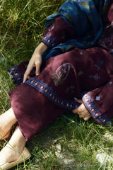 BrandsInn-3PC DHANAK EMBROIDERED SHIRT WITH COURTRAI WOOL PRINTED SHAWL AND TROUSER-BI-4045