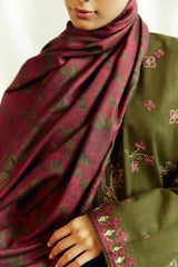 BrandsInn- 3PC DHANAK EMBROIDERED SHIRT WITH COURTRAI PRINTED SHAWL AND TROUSER-BI-4185