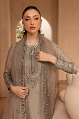 BrandsInn-3PC DHANAK EMBROIDERED SHIRT WITH ORGANZA EMBROIDERED DUPATTA AND EMB TROUSER-BI-4174