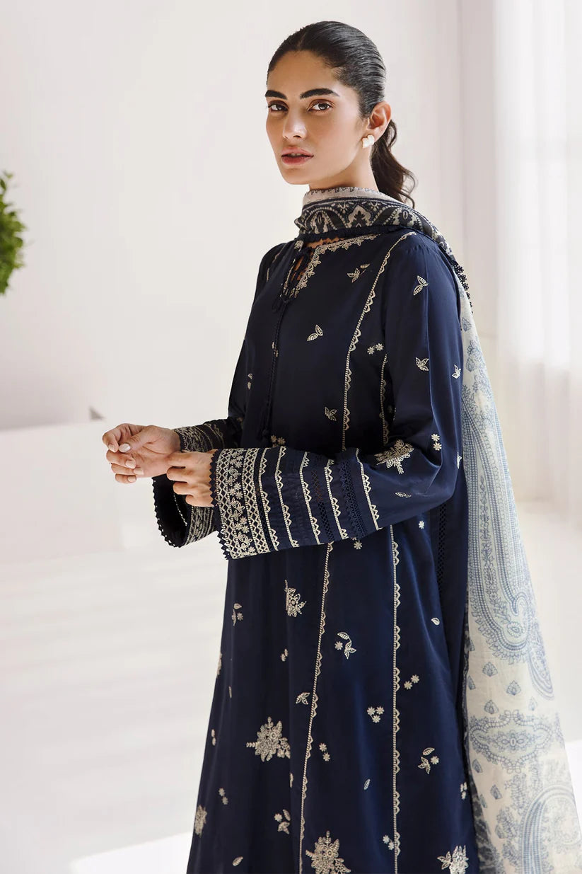 BrandsInn-3PC DHANAK SEQUENCE EMBROIDERED SHIRT WITH COUTRAI PRINTED SHAWL & DHANAK TOUSER-BI-4142