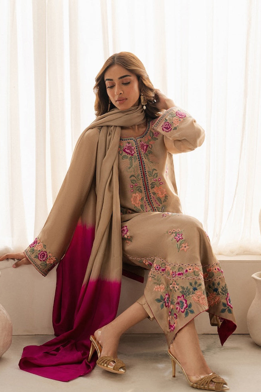 BrandsInn-3PC LAWN EMBROIDERED SHIRT WITH CHIFFON TYE&DYE DUPATTA AND TROUSER-BI-4768