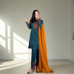 BRANDS INN-3PC DHANAK EMBROIDRED SHIRT WITH WOOL SHAWL AND TROUSER-BI-4072