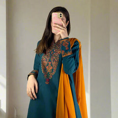 BRANDS INN-3PC DHANAK EMBROIDRED SHIRT WITH WOOL SHAWL AND TROUSER-BI-4072