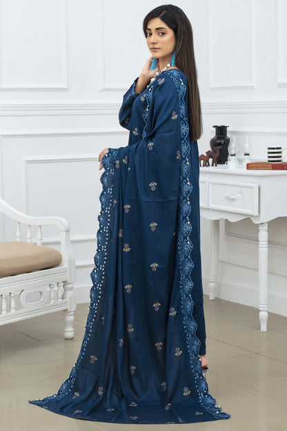 BRANDINN-3PC DHANAK EMBROIDRED SHIRT WITH DHANAK EMBROIDRED SHAWL AND TROUSER-BI-4071