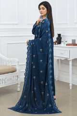 BRANDINN-3PC DHANAK EMBROIDRED SHIRT WITH DHANAK EMBROIDRED SHAWL AND TROUSER-BI-4071