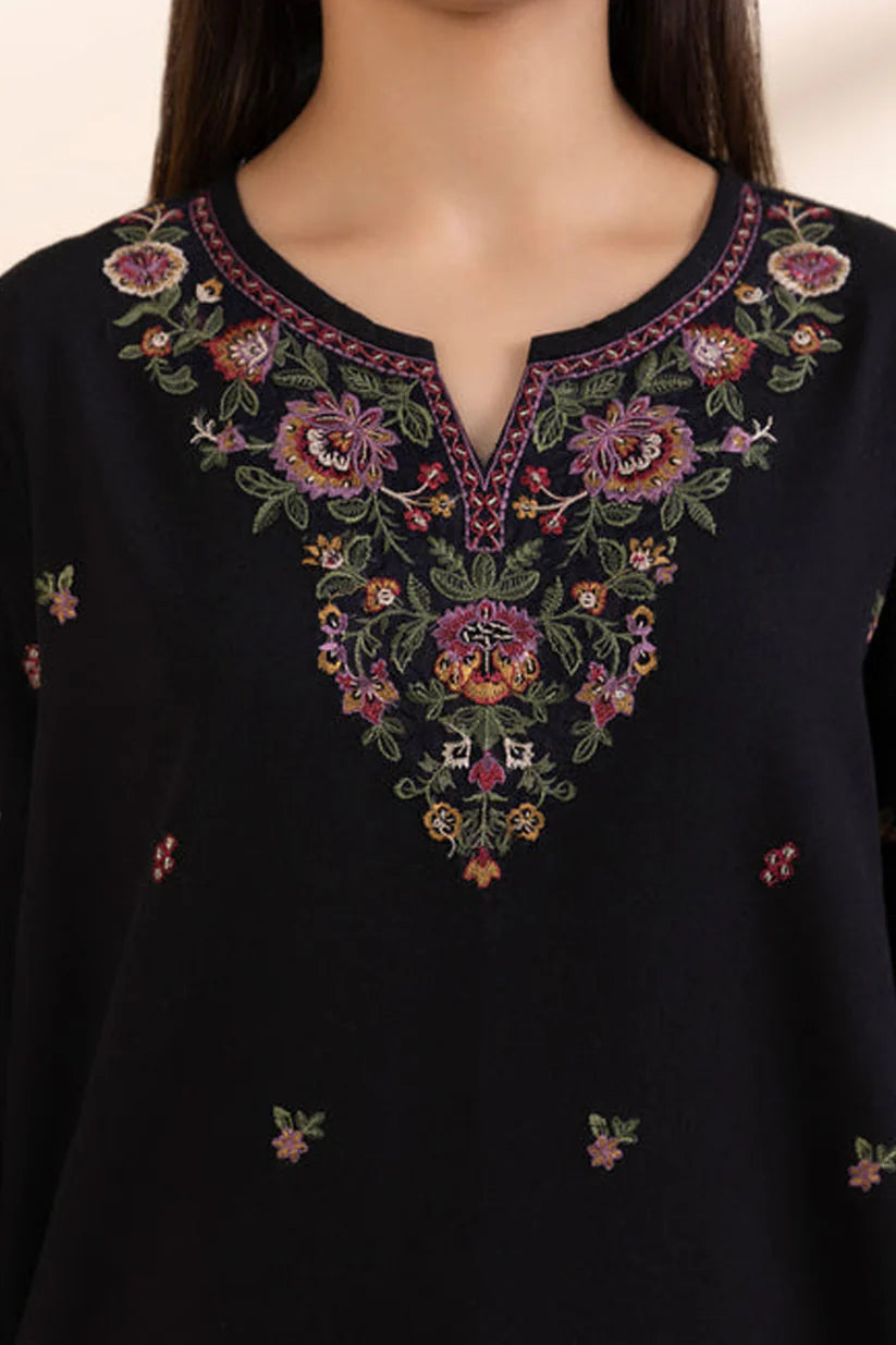 BrandsInn-3PC DHANAK EMBROIDERED SHIRT WITH COUTRAI WOOL PRINT SHAWL & TROUSER-BI-4108