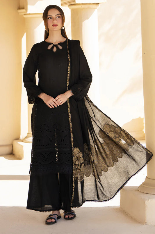 MIRAKHI-3PC LAWN CHIKENKARI EMBROIDERED SHIRT WITH LAWN JAQUARD PRINT DUPATTA-BI-191