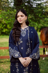 BrandsInn-3PC DHANAK EMBROIDERED SHIRT WITH CHIFFON EMBROIDERED DUPATTA AND TROUSER-BI-5029
