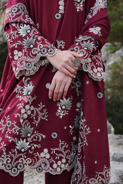 BrandsInn-3PC DHANAK EMBROIDERED SHIRT WITH CHIFFON EMBROIDERED DUPATTA AND EMB TROUSER-BI-4161