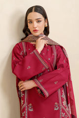 BrandsInn-3PC LAWN EMBROIDERED SHIRT WITH CHIFFON PRINTED DUPATTA AND TROUSER-BI-4627