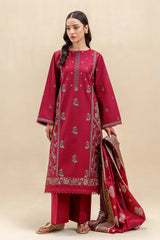 BrandsInn-3PC LAWN EMBROIDERED SHIRT WITH CHIFFON PRINTED DUPATTA AND TROUSER-BI-4627