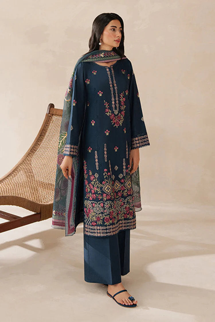 BrandsInn-3PC DHANAK EMBROIDERED SHIRT WITH COURTRAI WOOL PRINTED SHAWL AND TROUSER -BI-4310