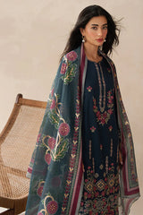 BrandsInn-3PC DHANAK EMBROIDERED SHIRT WITH COURTRAI WOOL PRINTED SHAWL AND TROUSER -BI-4310