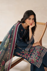 BrandsInn-3PC DHANAK EMBROIDERED SHIRT WITH COURTRAI WOOL PRINTED SHAWL AND TROUSER -BI-4310