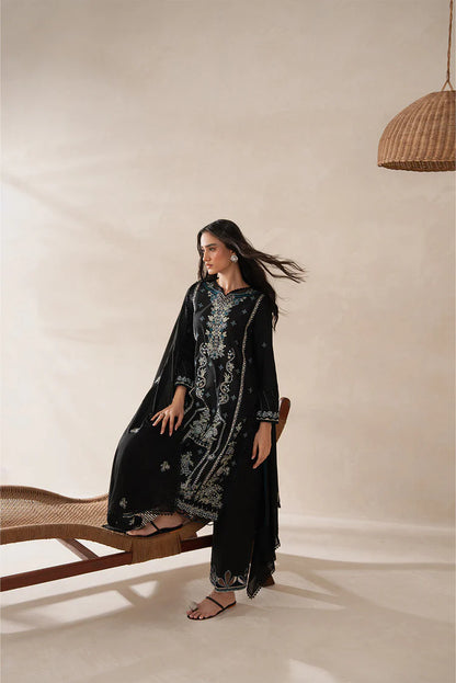 BrandsInn-3PC KARANDI EMBROIDERED SHIRT WITH KHADDI NET EMBROIDERED DUPATTA AND EMB TROUSER-BI-4258