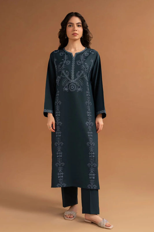 BrandsInn-2PC DHANAK EMBROIDRED SHIRT WITH DHANAK TROUSER-BI-4050