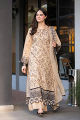 BrandsInn-3PC DHANAK EMBROIDERED SHIRT WITH CHIFFON EMBROIDERED DUPATTA AND TROUSER-BIC-4003
