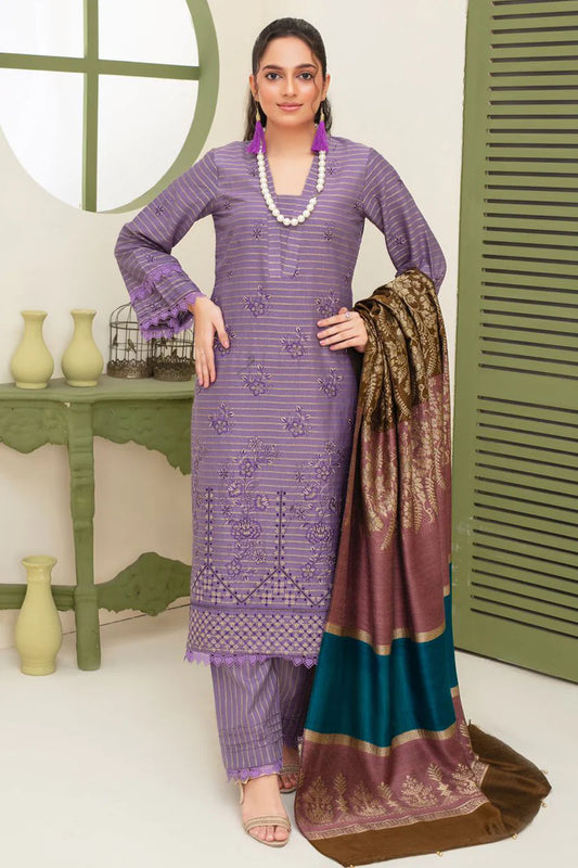 BRANDSINN-3PC KHADAR CUTWORK EMBROIDERED SHIRT WITH KASHMIRI JACQUARD WOOL SHAWL-BI-4063