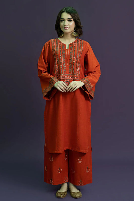 BrandsInn-2PC DHANAK EMBROIDERED SHIRT WITH DHANAK EMBROIDERED TROUSER-BI-4099