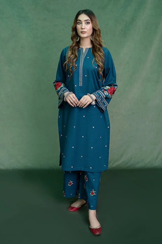 BrandsInn-2PC DHANAK EMBROIDRED SHIRT WITH DHANAK EMBROIDRED TROUSER-4152