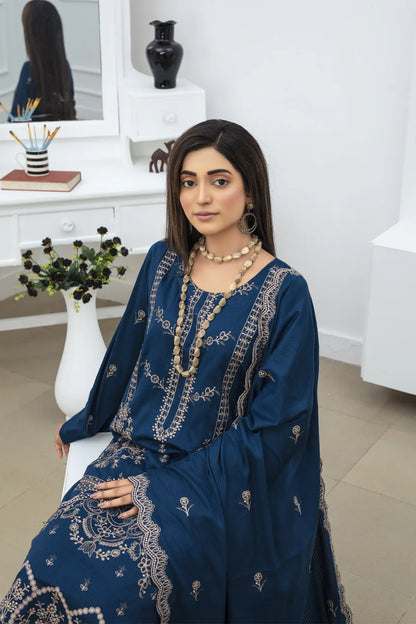 BRANDINN-3PC DHANAK EMBROIDRED SHIRT WITH DHANAK EMBROIDRED SHAWL AND TROUSER-BI-4071