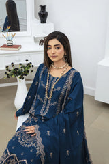 BRANDINN-3PC DHANAK EMBROIDRED SHIRT WITH DHANAK EMBROIDRED SHAWL AND TROUSER-BI-4071