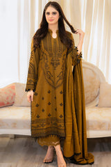 BrandsInn-3PC DHANAK EMBROIDERED SHIRT WITH DHANAK EMBROIDERED SHAWL & EMB TROUSER-BI-4116