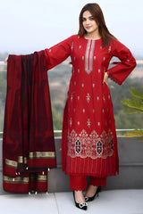 BRANDSINN-3PC KHADDAR CUTWORK EMBROIDERED SHIRT WITH KASHMIRI JACQUARD WOOL SHAWL-BI-4032