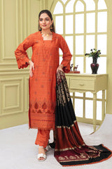 BRANDSINN-3PC KHADAR CUTWORK EMBROIDERED SHIRT WITH KASHMIRI JACQUARD WOOL SHAWL-BI-1504