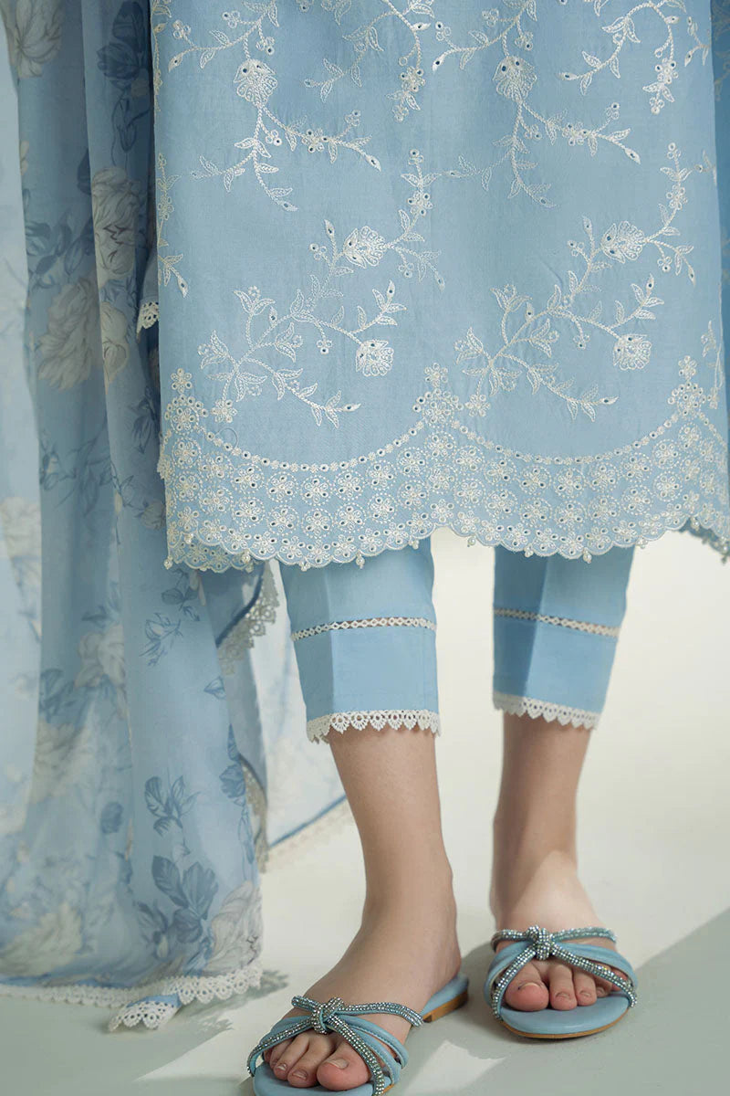BrandsInn-3PC DHANAK EMBROIDERED SHIRT WITH COUTRAI PRINTED SHAWL AND TROUSER-BI-4158