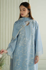 BrandsInn-3PC DHANAK EMBROIDERED SHIRT WITH COURTRAI WOOL DIGITAL PRINTED SHAWL AND TROUSER-BI-4109